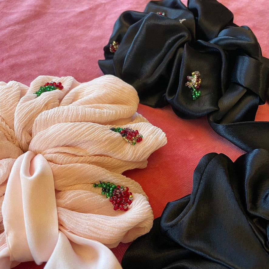 CARDINAL Silk Beaded Scrunchie