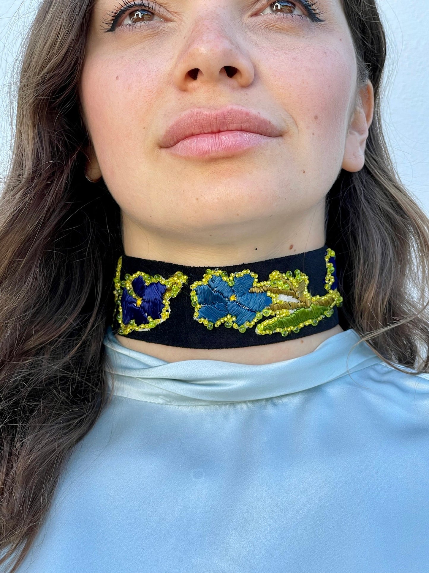 FLOSS Hand-beaded Velvet & Silk Choker