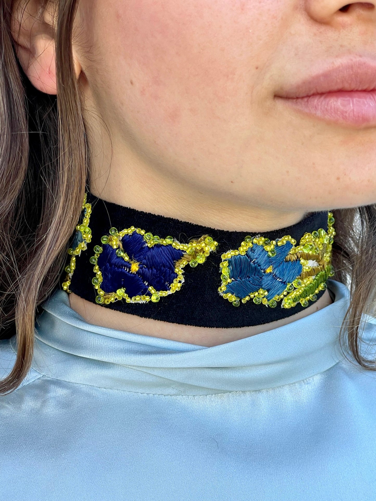 FLOSS Hand-beaded Velvet & Silk Choker