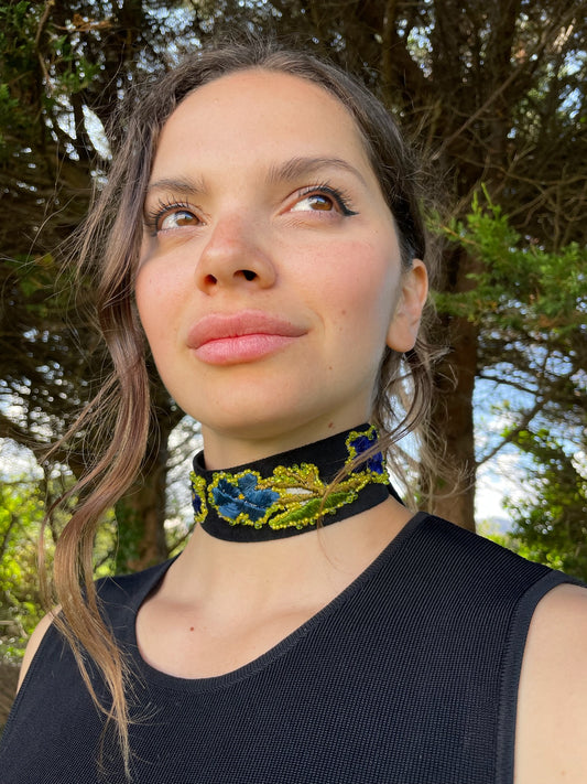 FLOSS Hand-beaded Velvet & Silk Choker