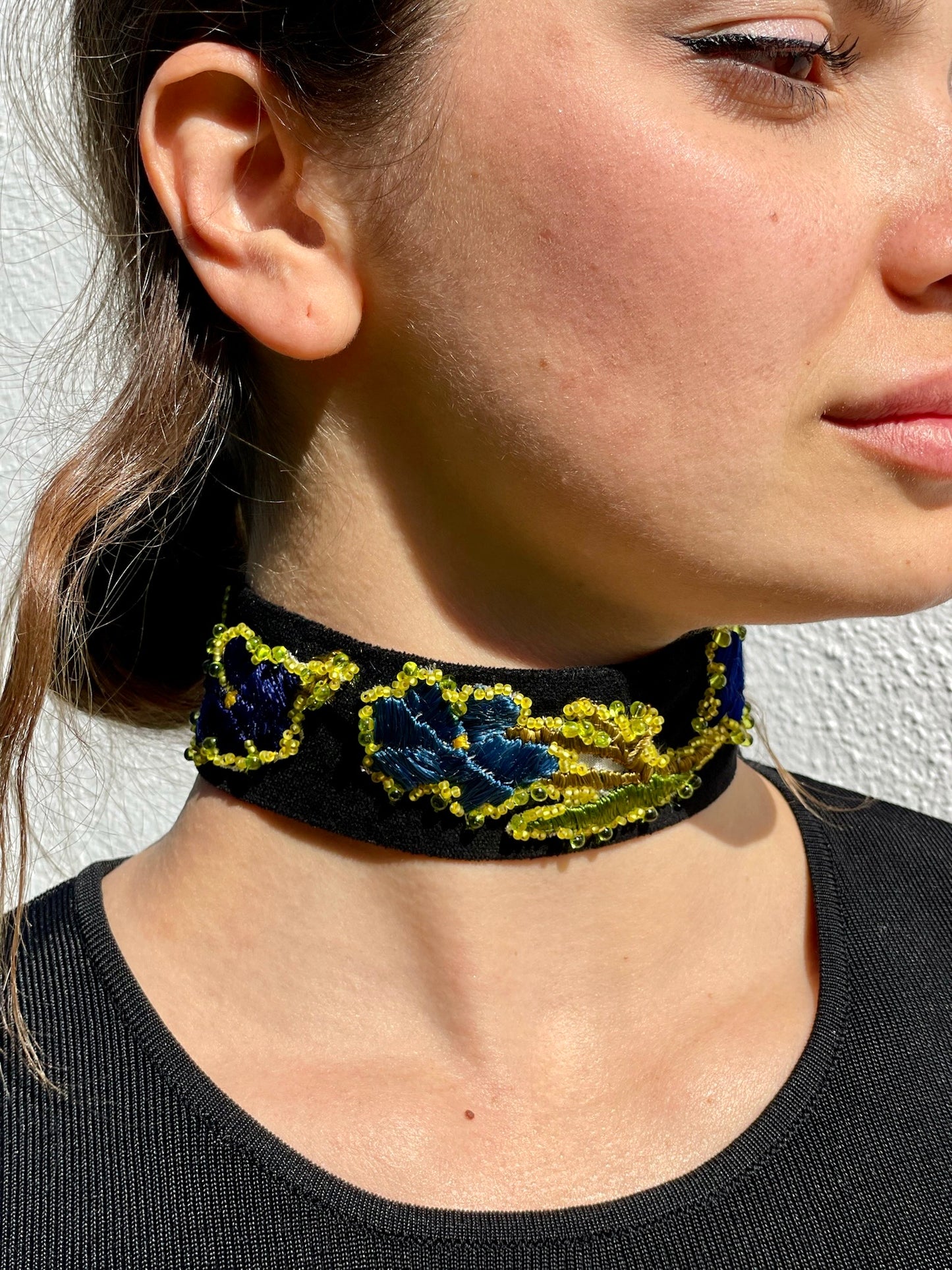 FLOSS Hand-beaded Velvet & Silk Choker