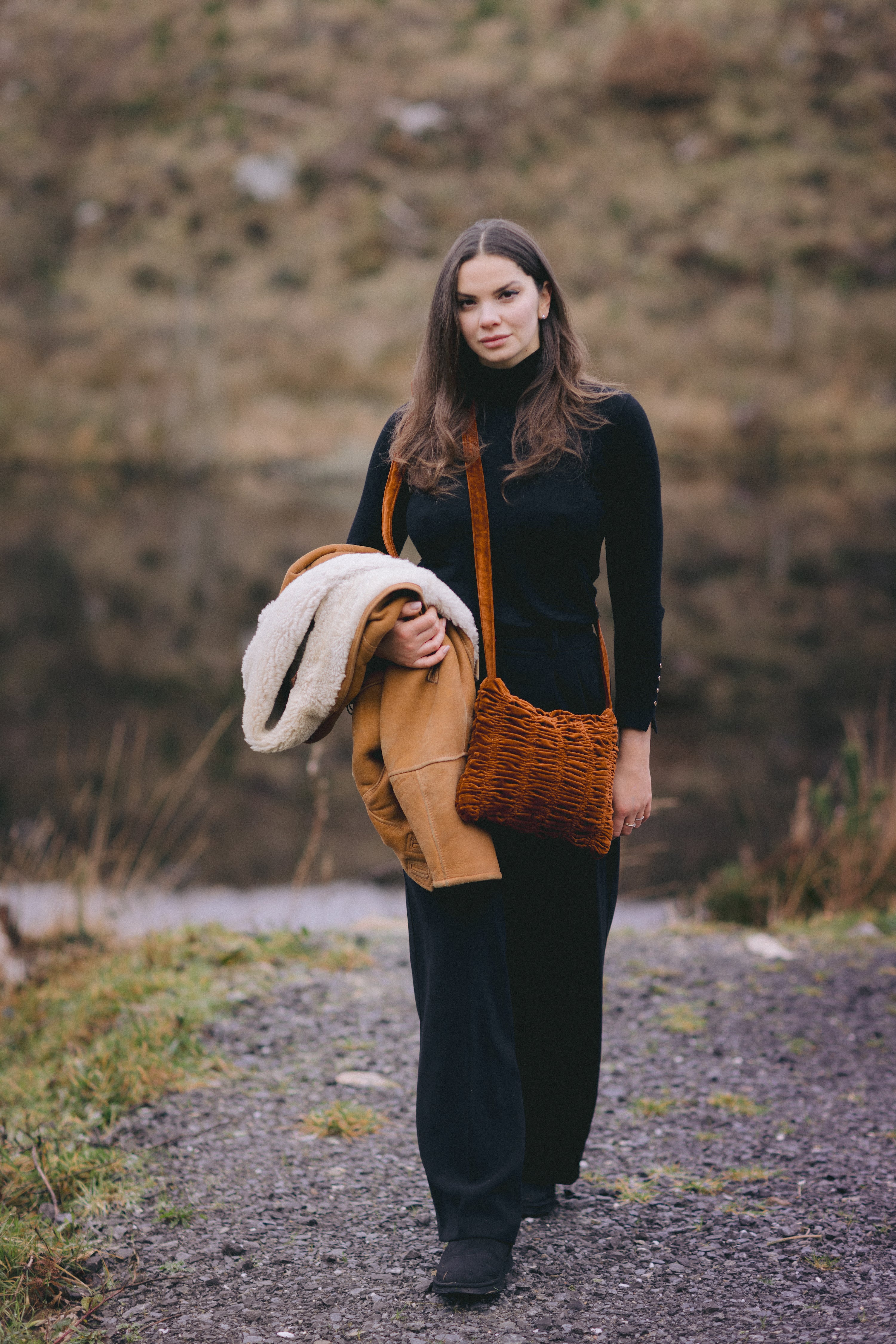 RUSSET Shirred Velvet Crossbody Bag