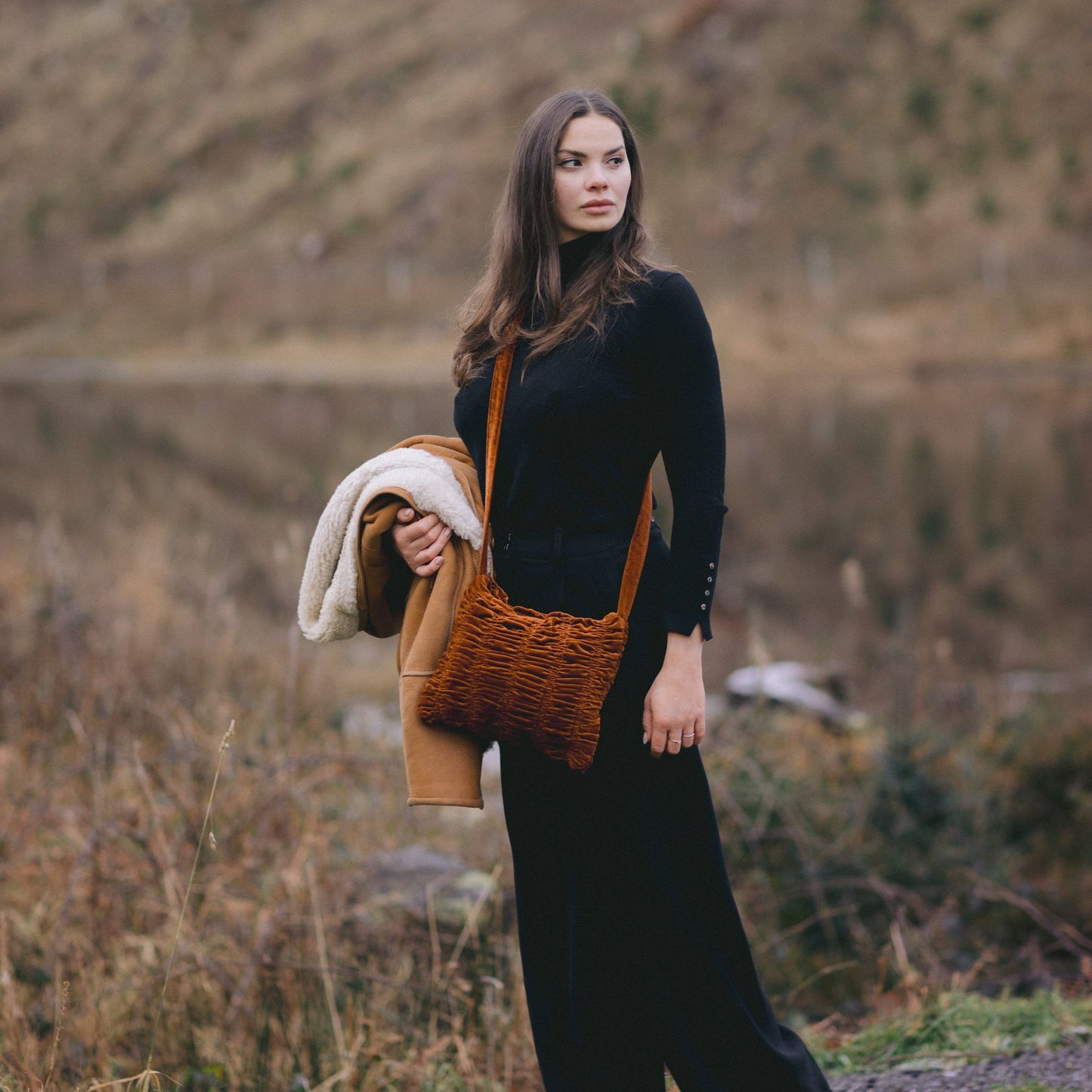 RUSSET Shirred Velvet Crossbody Bag