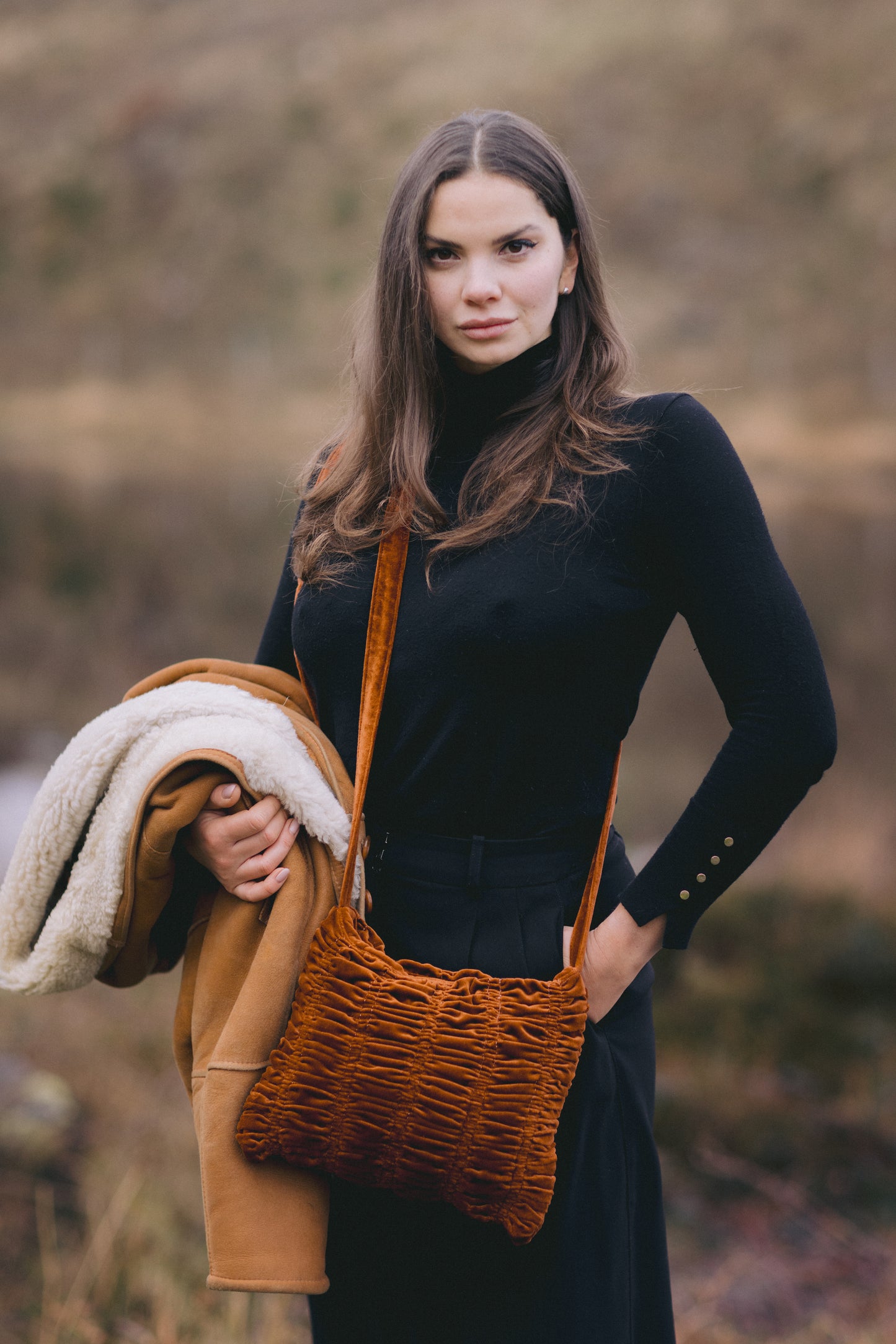 RUSSET Shirred Velvet Crossbody Bag