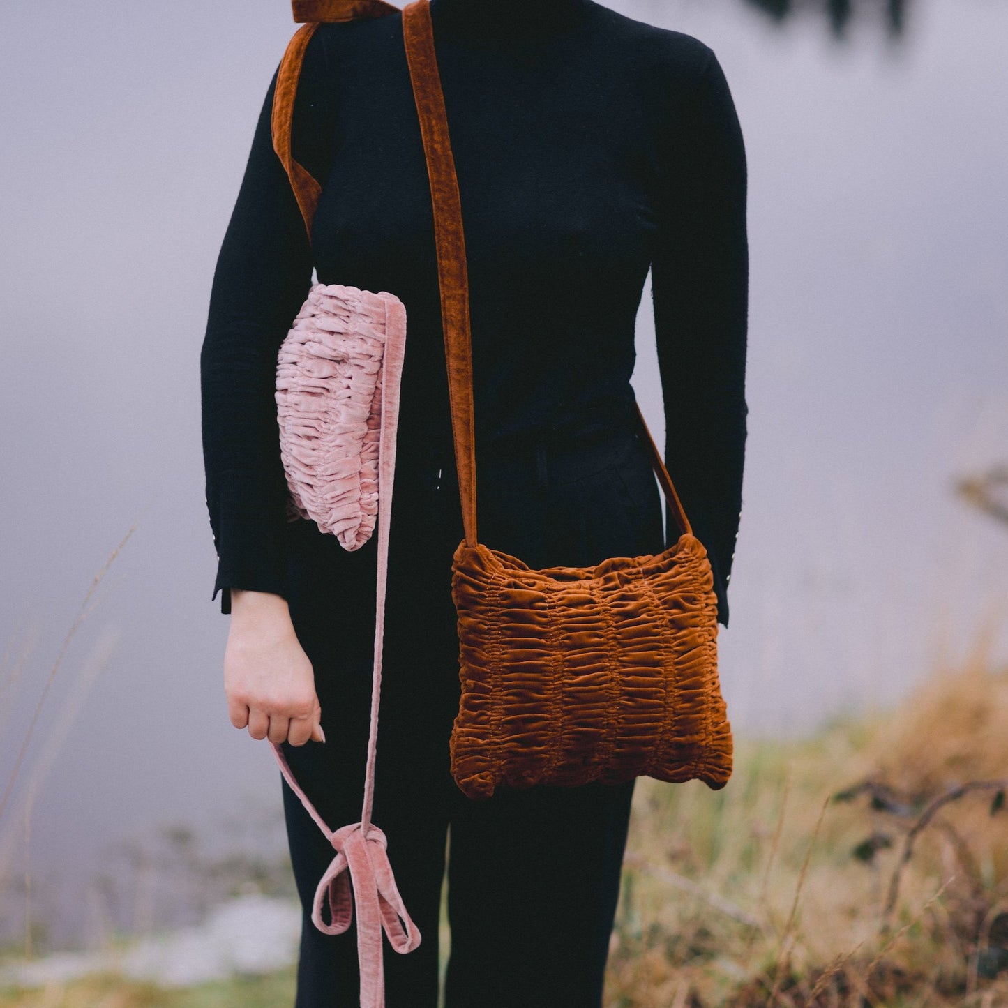 RUSSET Shirred Velvet Crossbody Bag